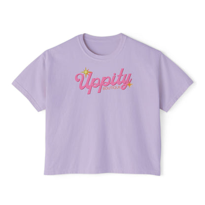 Uppity Pink Script Boxy Tee — Women's Retro Vibe Casual Top