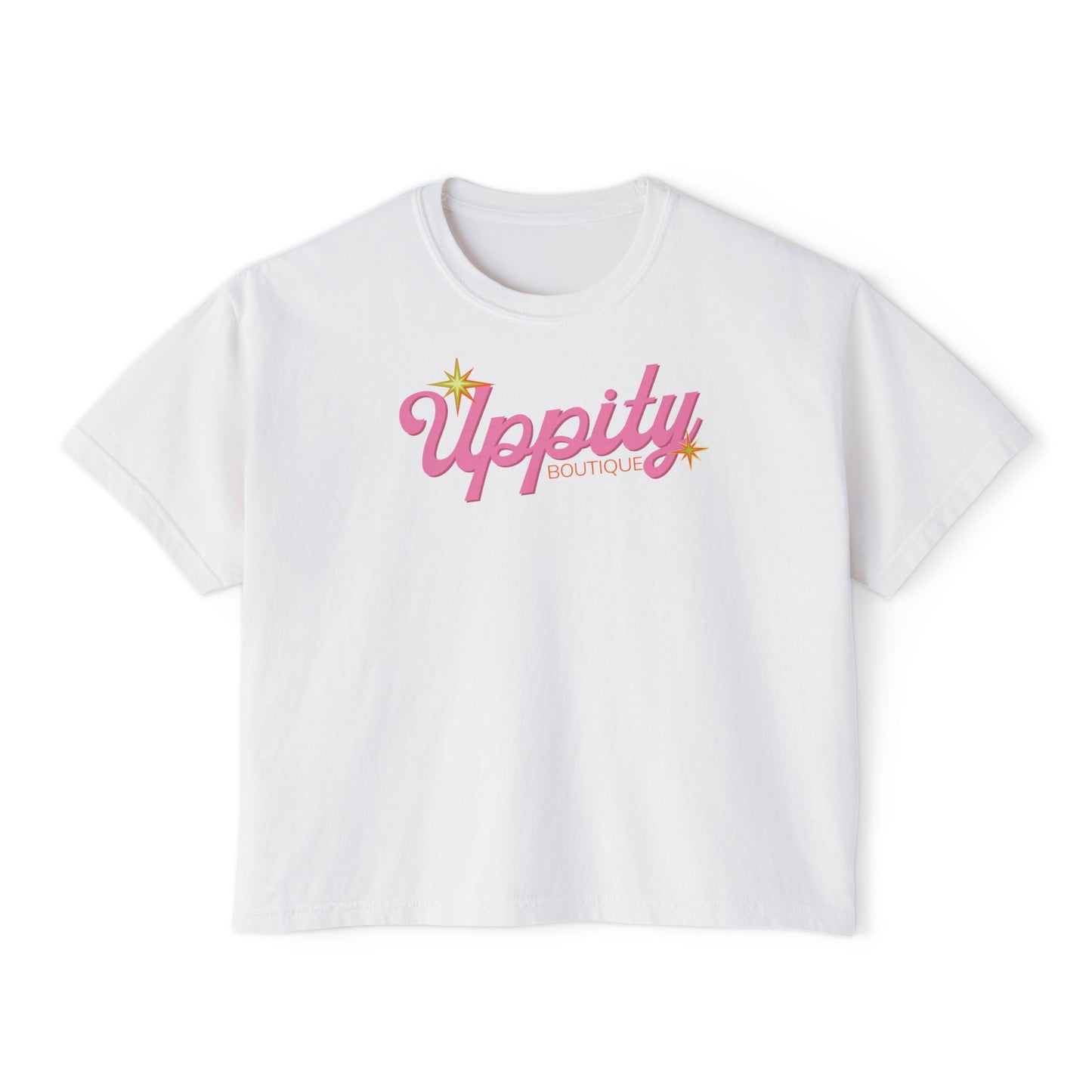 Uppity Pink Script Boxy Tee — Women's Retro Vibe Casual Top