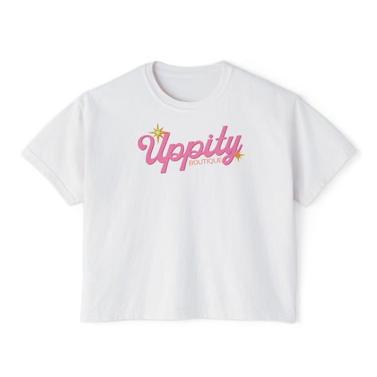 Uppity Pink Script Boxy Tee — Women's Retro Vibe Casual Top