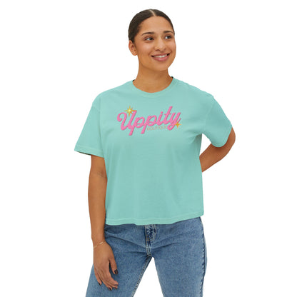 Uppity Pink Script Boxy Tee — Women's Retro Vibe Casual Top