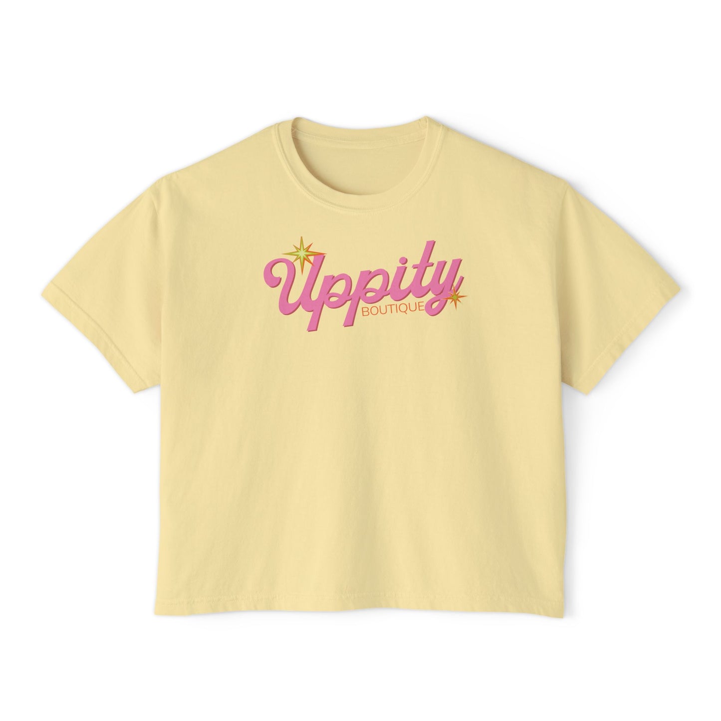 Uppity Pink Script Boxy Tee — Women's Retro Vibe Casual Top