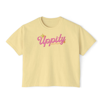 Uppity Pink Script Boxy Tee — Women's Retro Vibe Casual Top