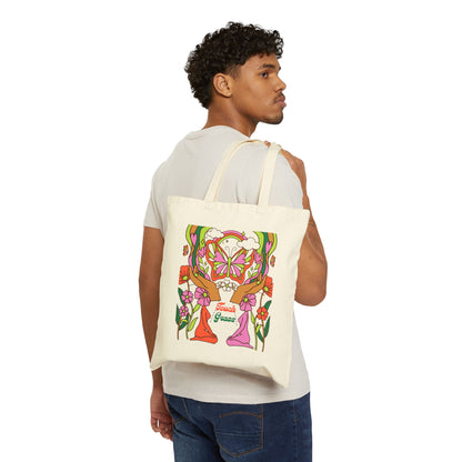Groovy Floral Butterfly Tote Bag - 'Female Power' Canvas Shopper