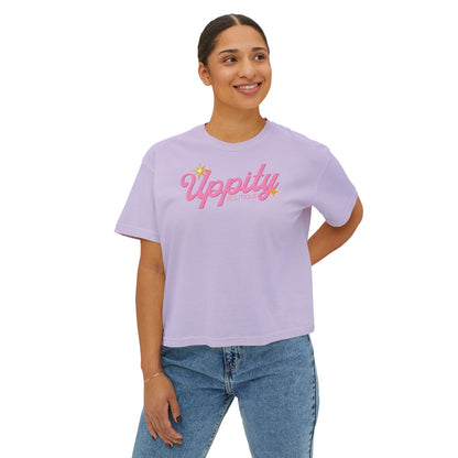 Uppity Pink Script Boxy Tee — Women's Retro Vibe Casual Top