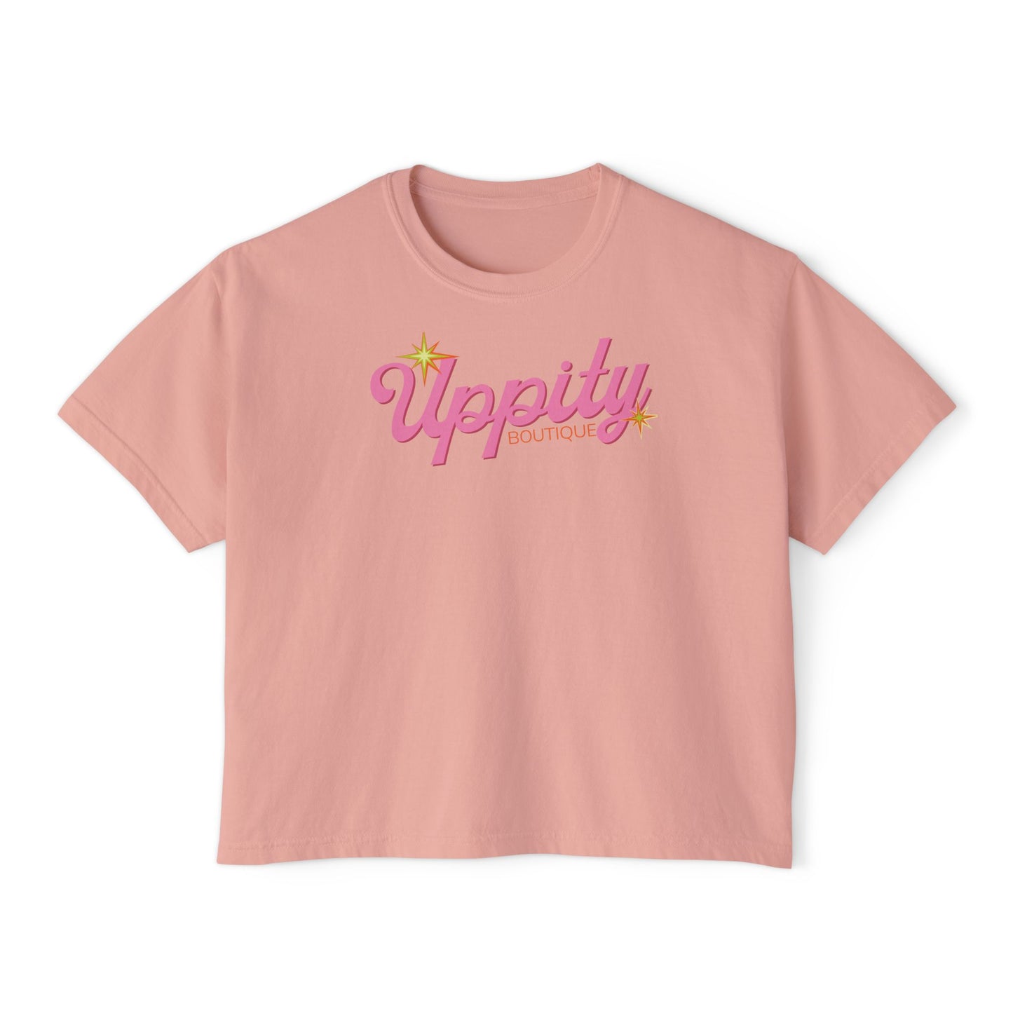 Uppity Pink Script Boxy Tee — Women's Retro Vibe Casual Top