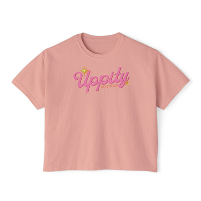 Uppity Pink Script Boxy Tee — Women's Retro Vibe Casual Top