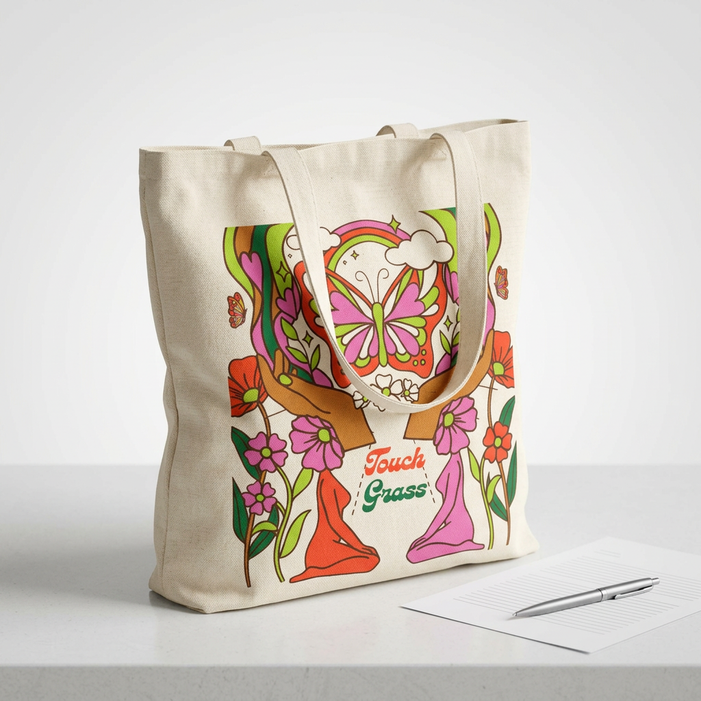 Groovy Floral Butterfly Tote Bag - 'Female Power' Canvas Shopper