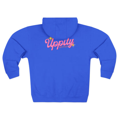 Uppity Princess Zip Hoodie — Retro Pink Script Back Graphic
