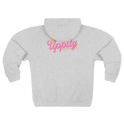 Uppity Princess Zip Hoodie — Retro Pink Script Back Graphic