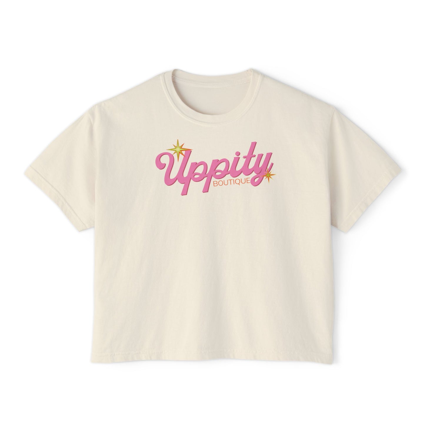 Uppity Pink Script Boxy Tee — Women's Retro Vibe Casual Top