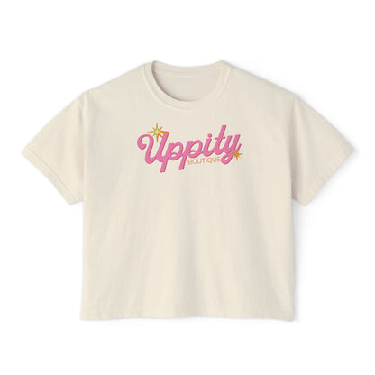 Uppity Pink Script Boxy Tee — Women's Retro Vibe Casual Top