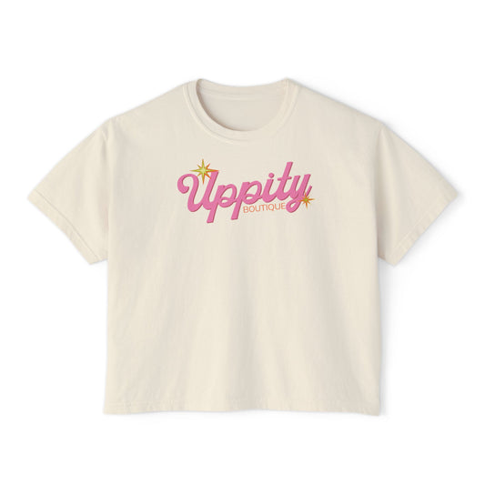 Uppity Pink Script Boxy Tee — Women's Retro Vibe Casual Top