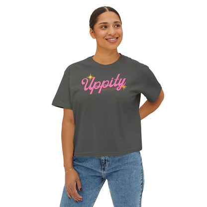 Uppity Pink Script Boxy Tee — Women's Retro Vibe Casual Top