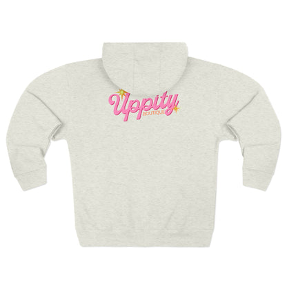 Uppity Princess Zip Hoodie — Retro Pink Script Back Graphic