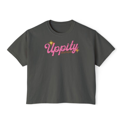 Uppity Pink Script Boxy Tee — Women's Retro Vibe Casual Top