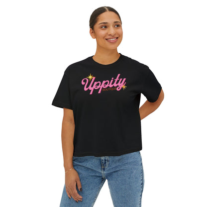 Uppity Pink Script Boxy Tee — Women's Retro Vibe Casual Top