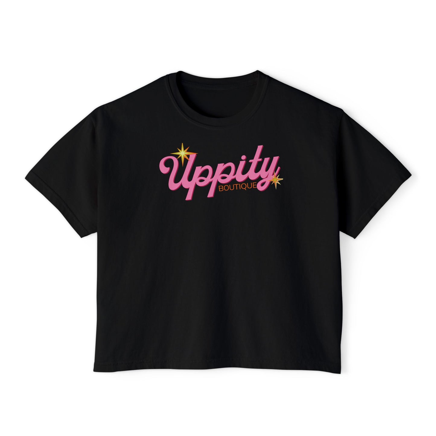 Uppity Pink Script Boxy Tee — Women's Retro Vibe Casual Top