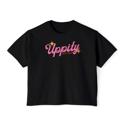 Uppity Pink Script Boxy Tee — Women's Retro Vibe Casual Top